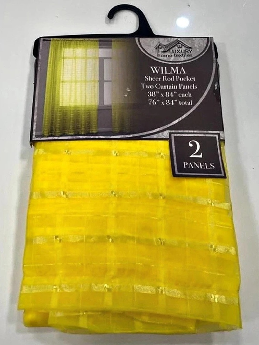 Luxury Home Textiles Wilma Sheer Rod Pocket Two Curtain Panels Yellow Checkered